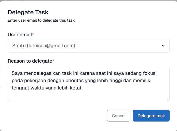 My Task Delegate Confirmation