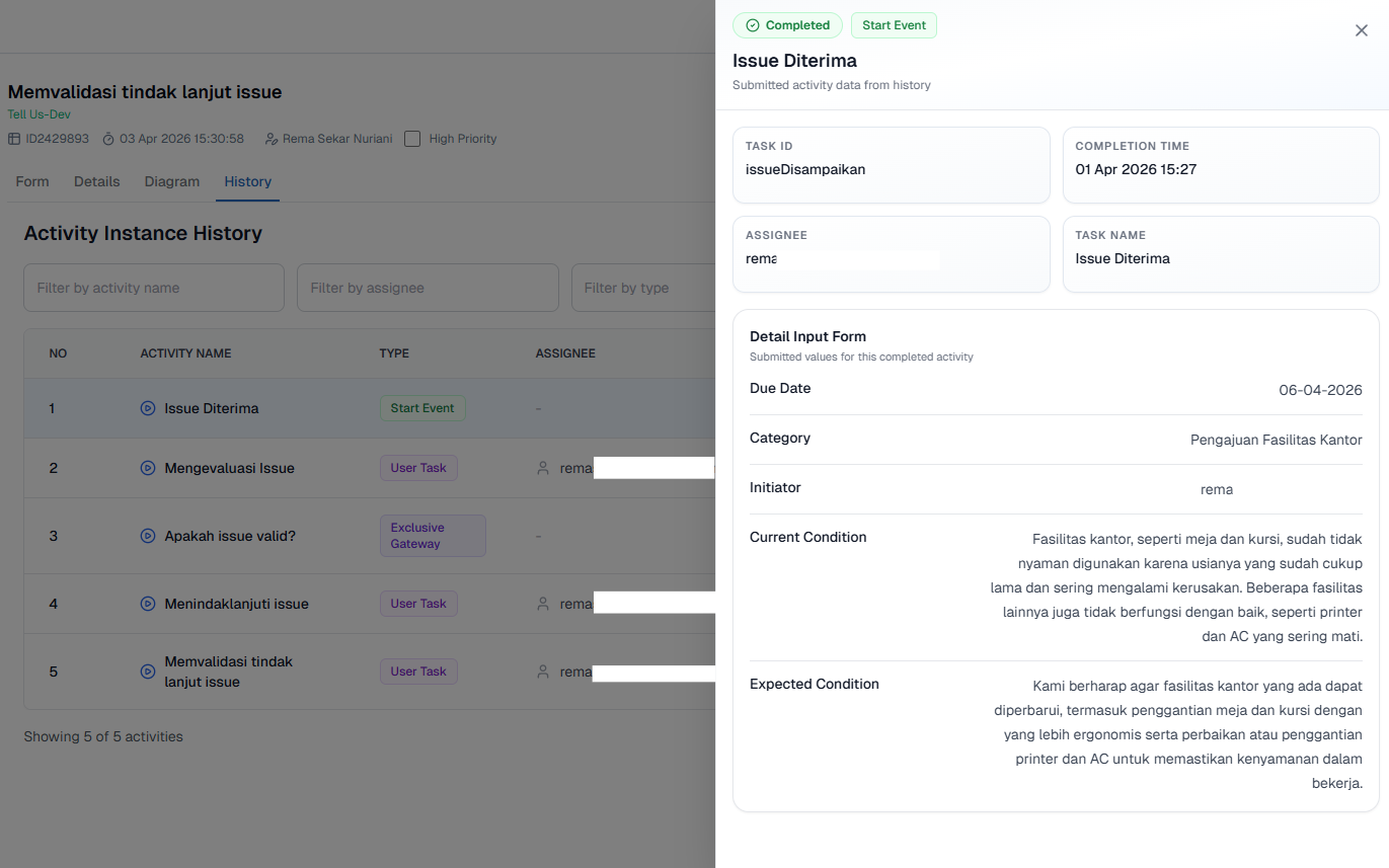 Pop Up View Detail History