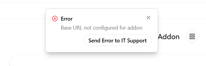 Notifikasi error dengan tombol Send Error to IT Support