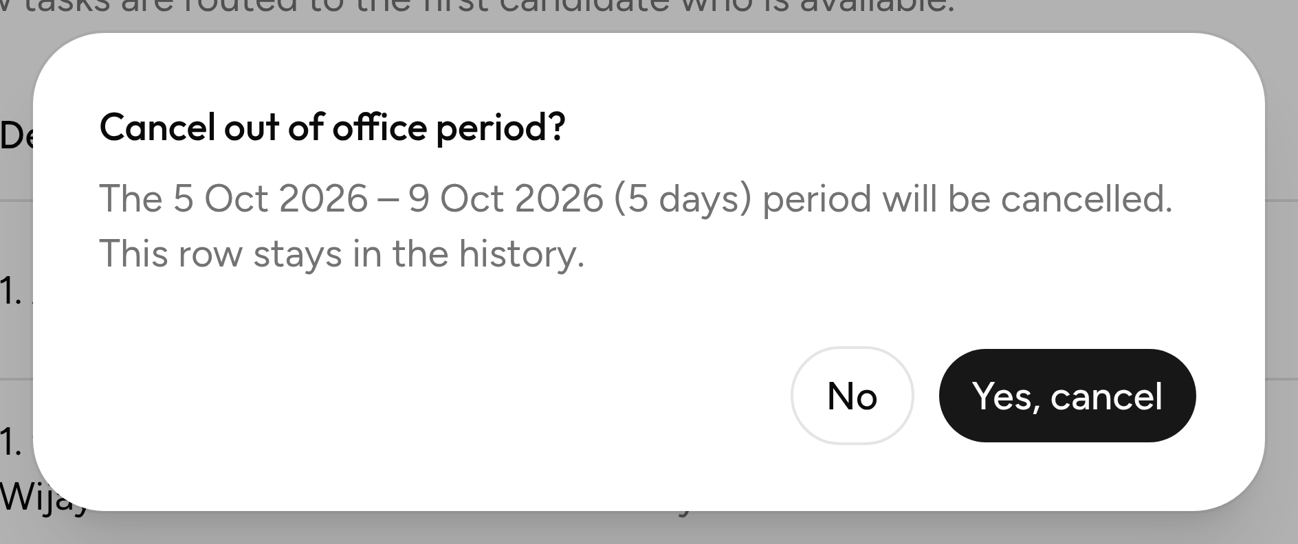 Konfirmasi Cancel out of office period