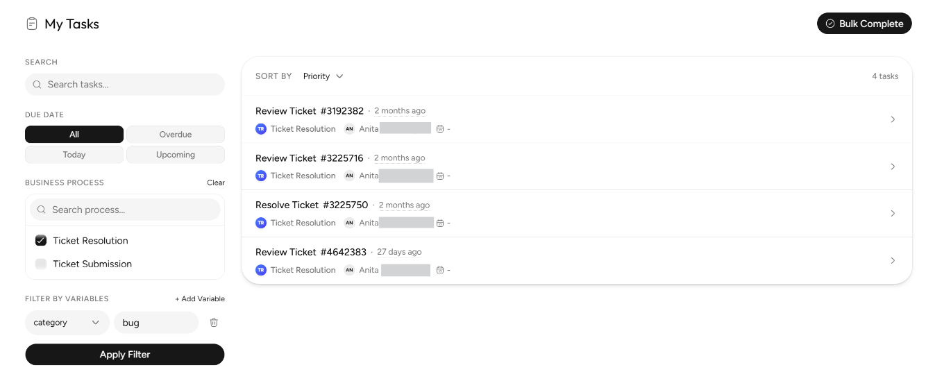 Filter by Variables My Tasks