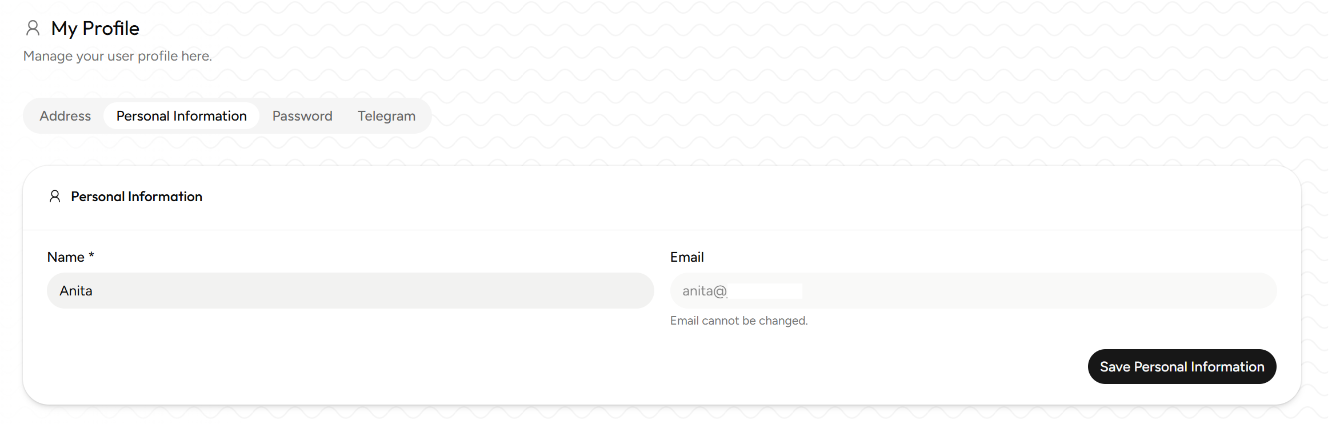 Tab Personal Information My Profile