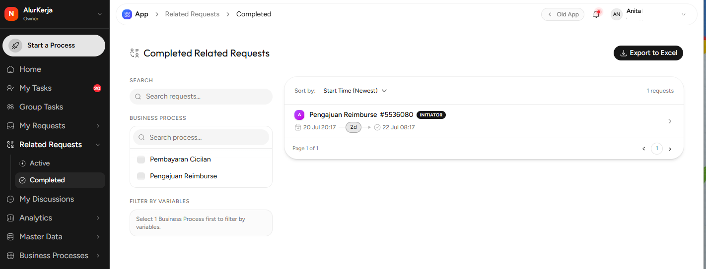 Halaman Completed Related Requests