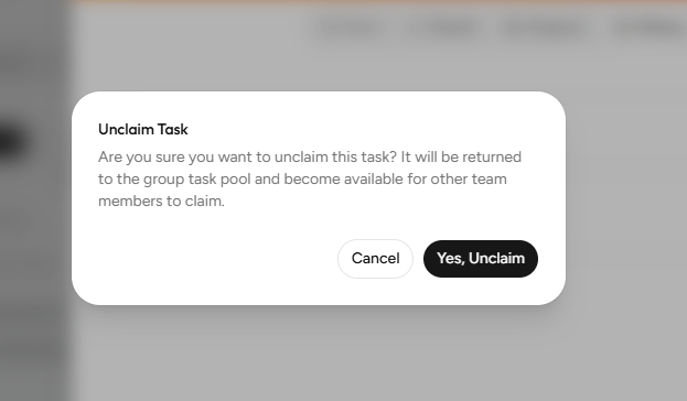 My Task Unclaim Confirmation