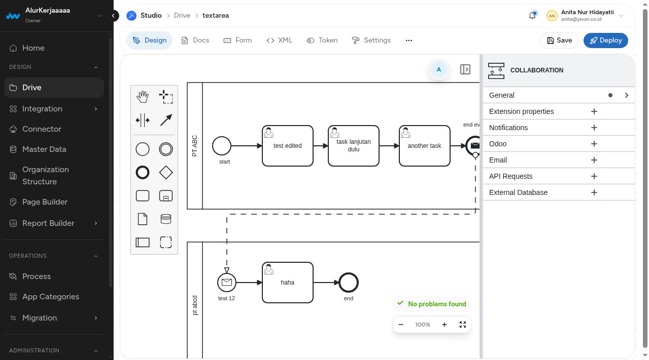 Modeler terbuka pada tab Design