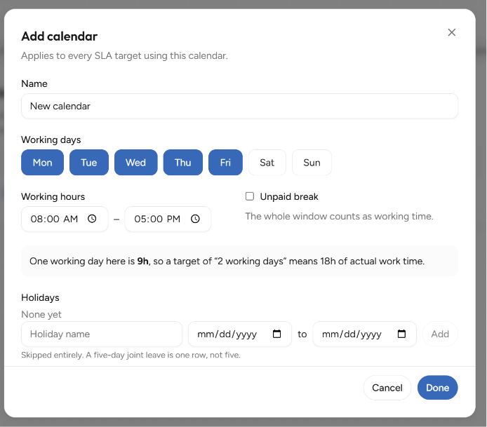 Form Add calendar