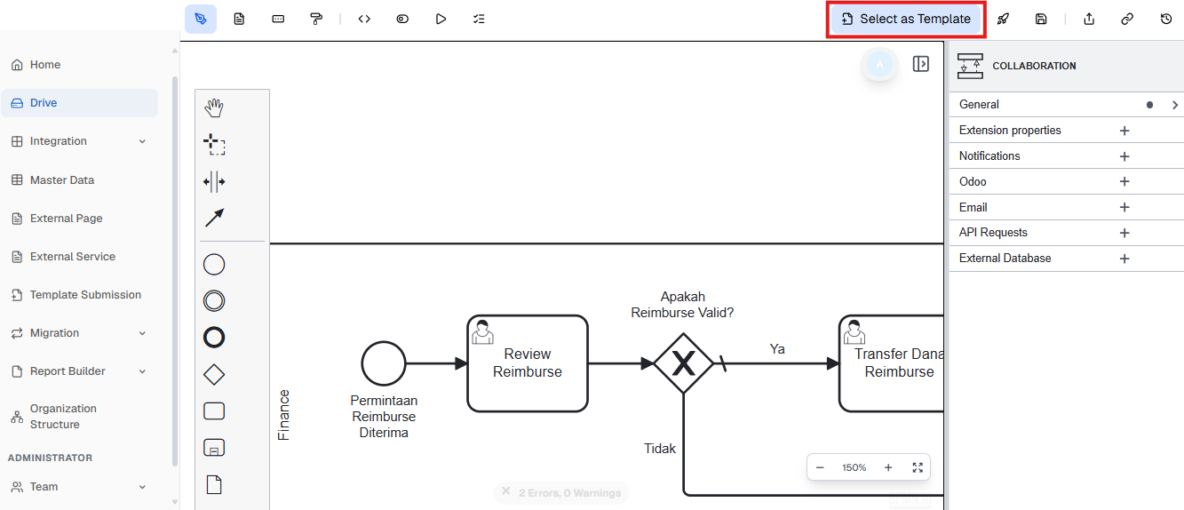 Tombol Select as Template