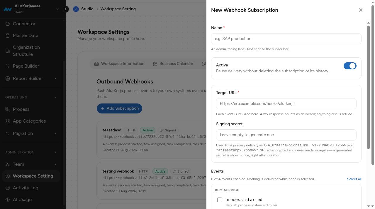 Form New Webhook Subscription