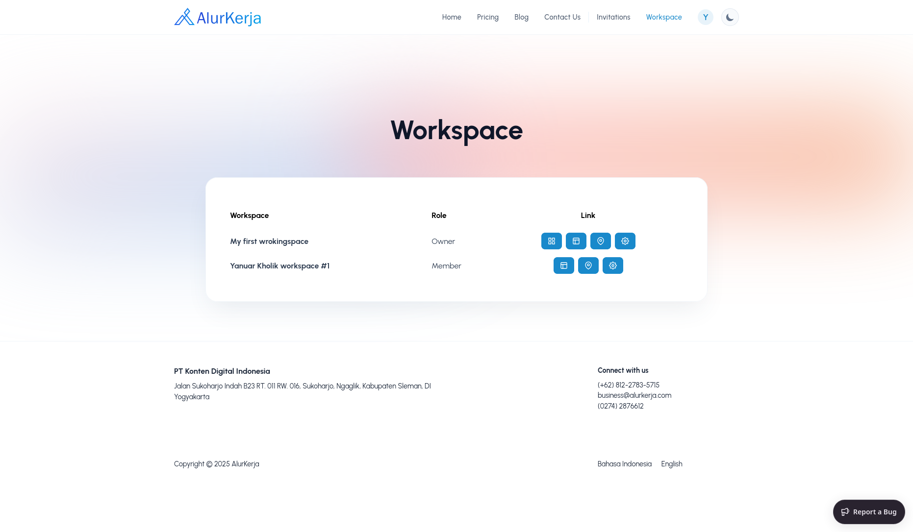 Workingspaces list