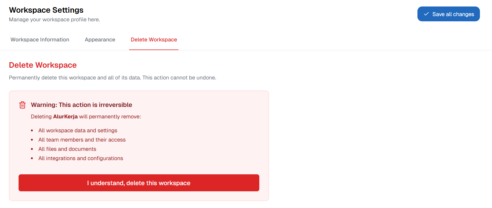 Delete Workspace OnPremise