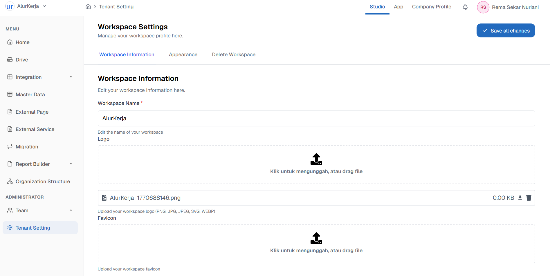 Workspace Settings OnPremise