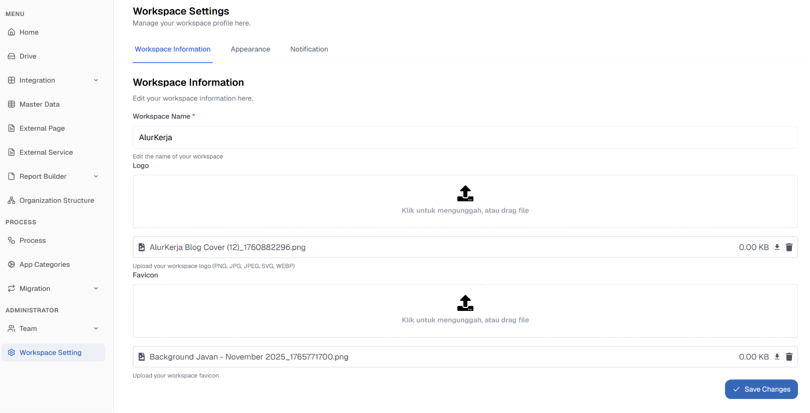 Tab Workspace Information